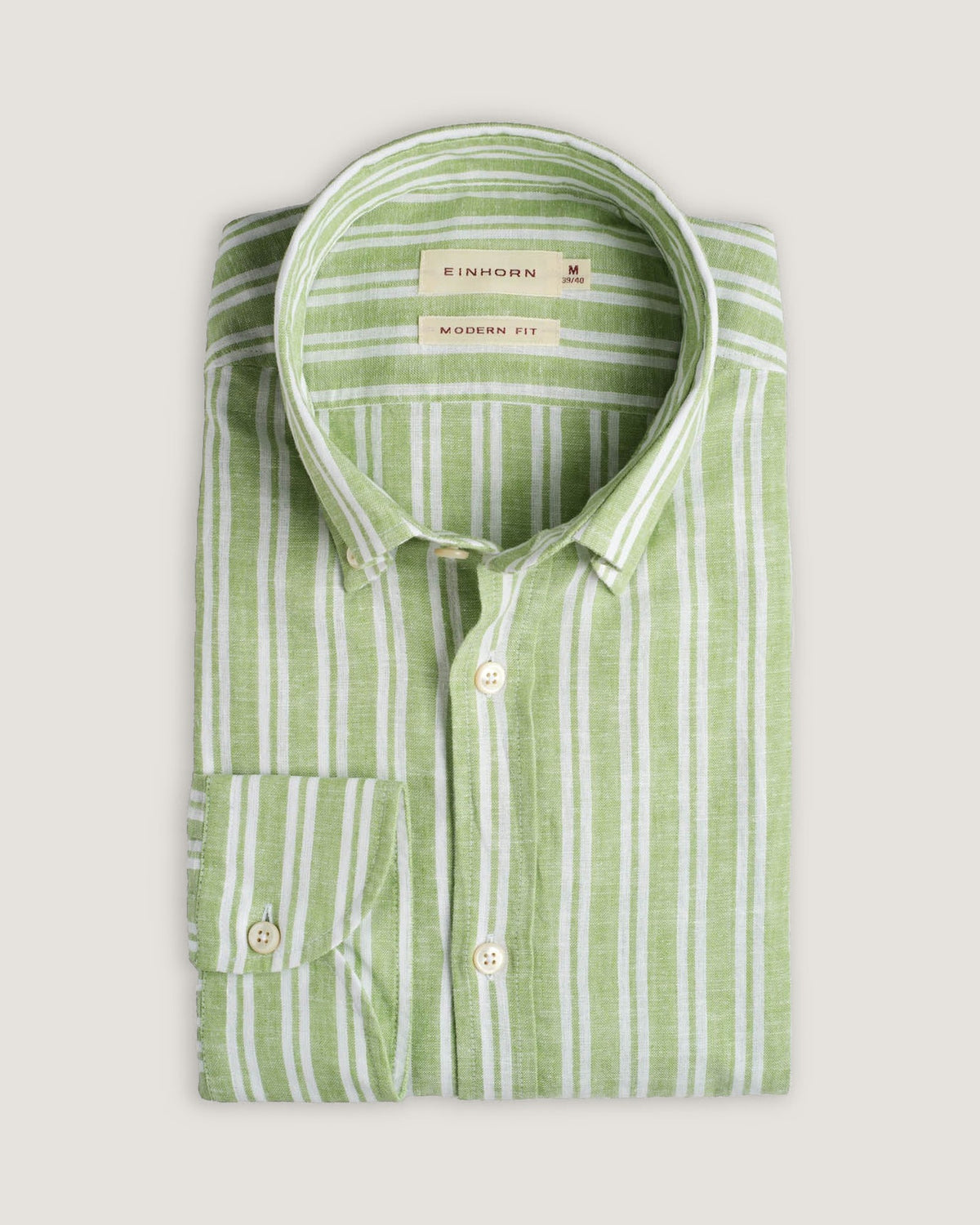 Leinenhemd Modern Fit Button Down Grün Gestreift – Detailansicht