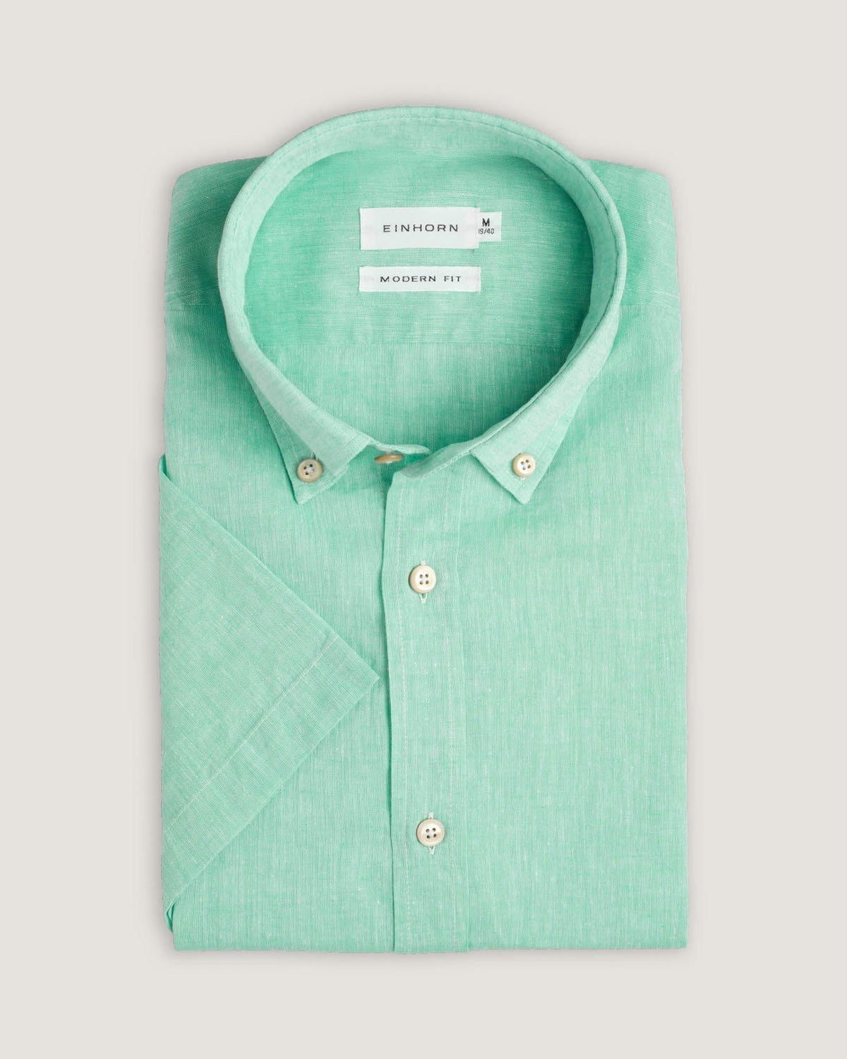 Kurzarm-Leinenhemd Modern Fit Button Down Grün