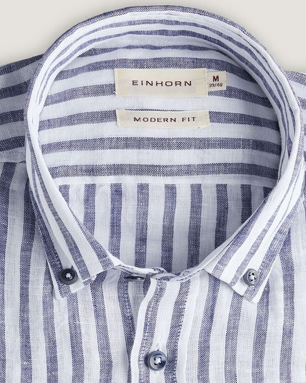 Leinenhemd Modern Fit Button Down Navy mit Brusttasche, Detail Kragen
