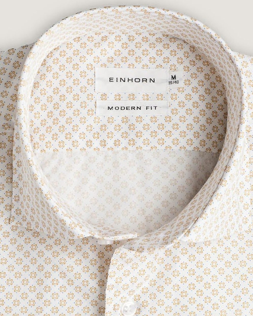 Hemd Modern Fit Gewaschen Blumenprint Beige/Weiss, Detail Kragen