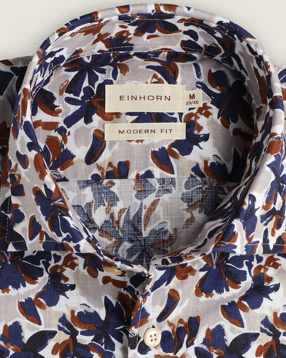 Hemd Modern Fit Gewaschen Blumenprint Navy/Rot, Detail Kragen