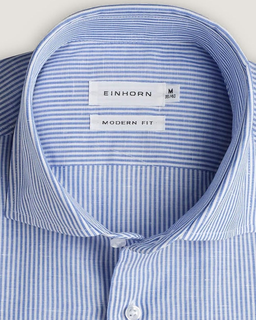 Leinenhemd Modern Fit Blau Gestreift, Detail Kragen