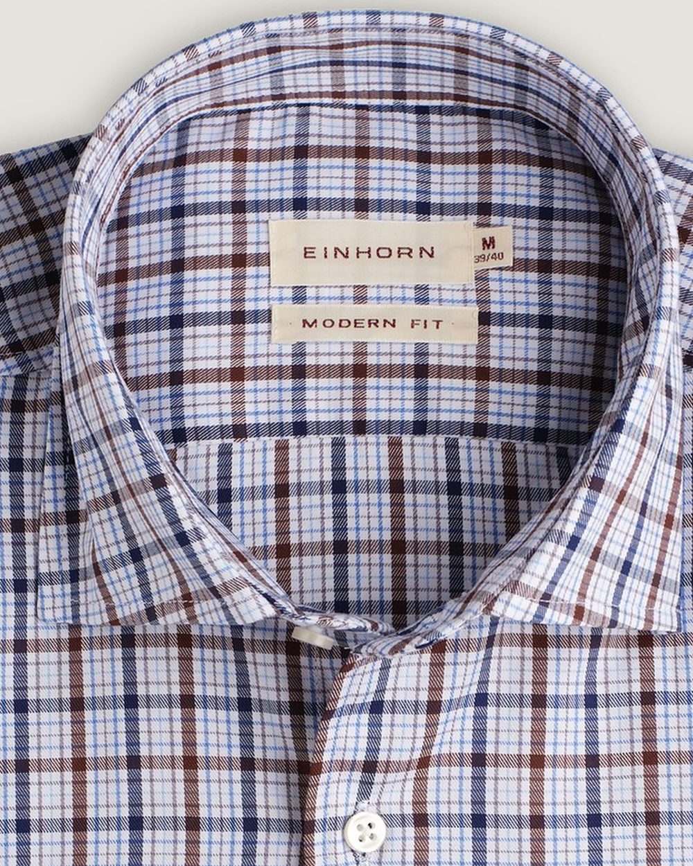 Hemd Modern Fit Karo Navy/Braun, Detail Kragen