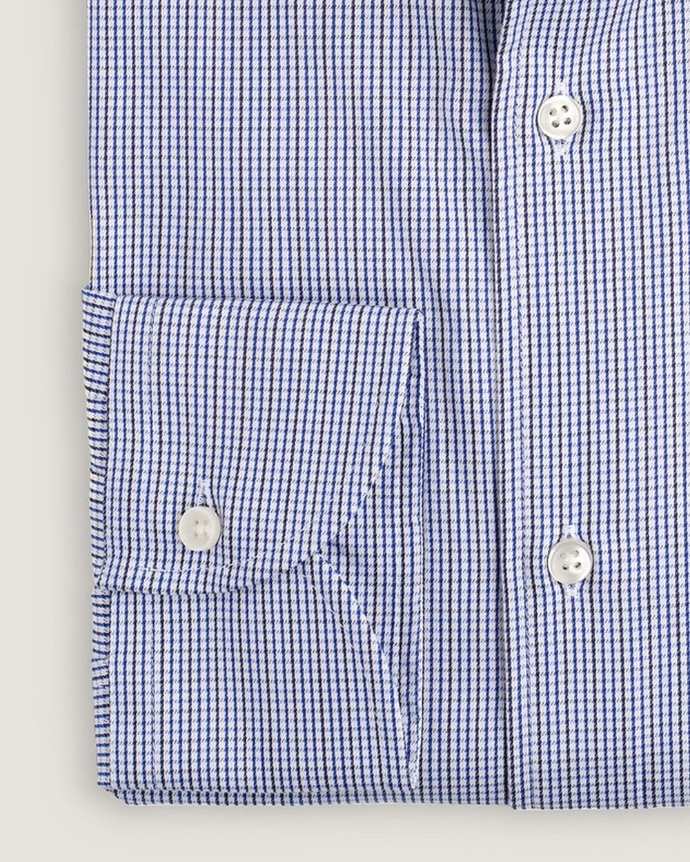 Hemd Modern Fit Mikro Karo Navy, Detail Manschette und Stoff