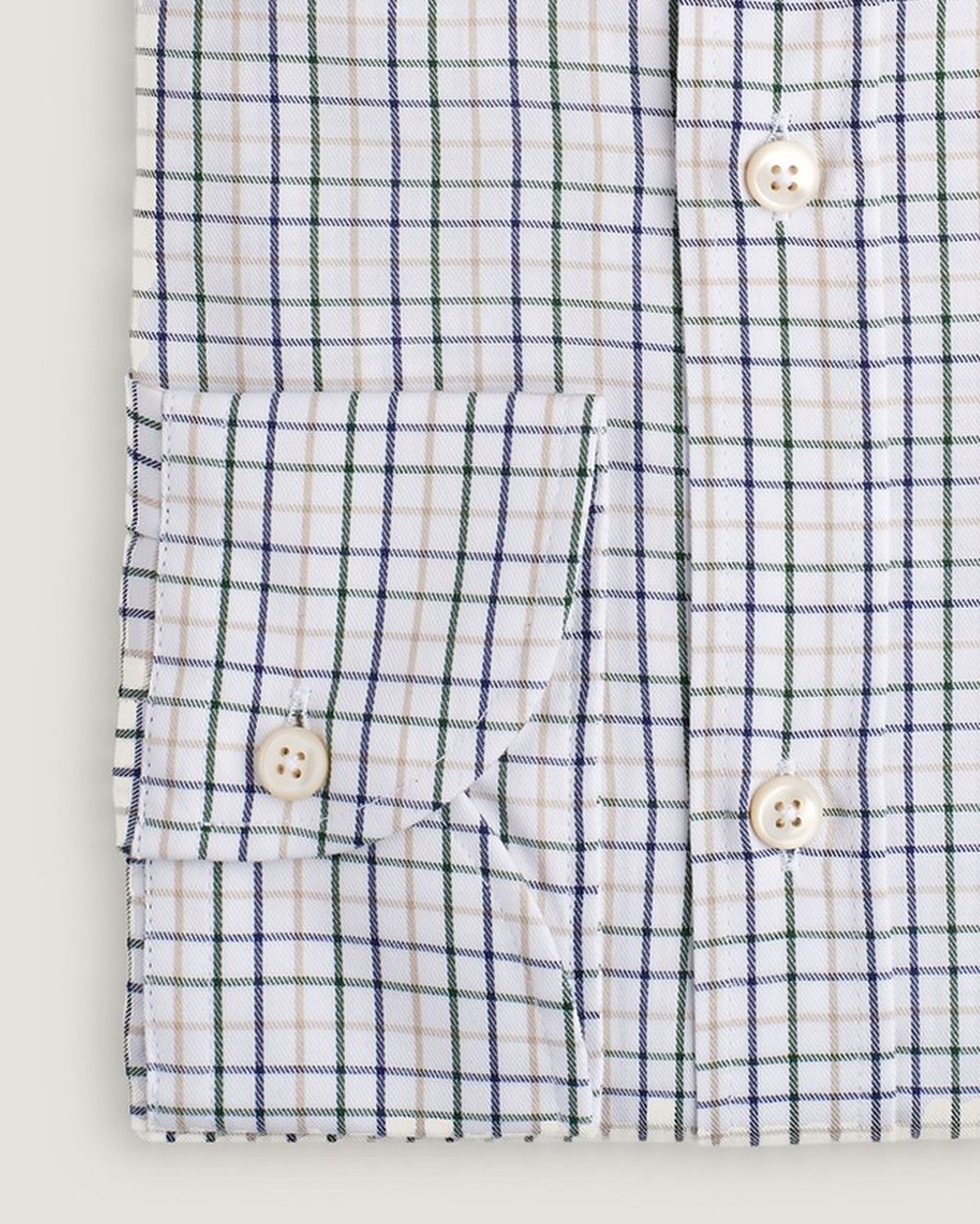 Hemd Modern Fit Twill Blau/Beige Kariert, Detail Manschette und Stoff