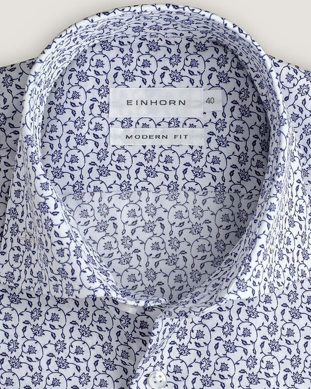 Hemd Modern Fit Non Iron Blumenprint Blau, Detail Kragen