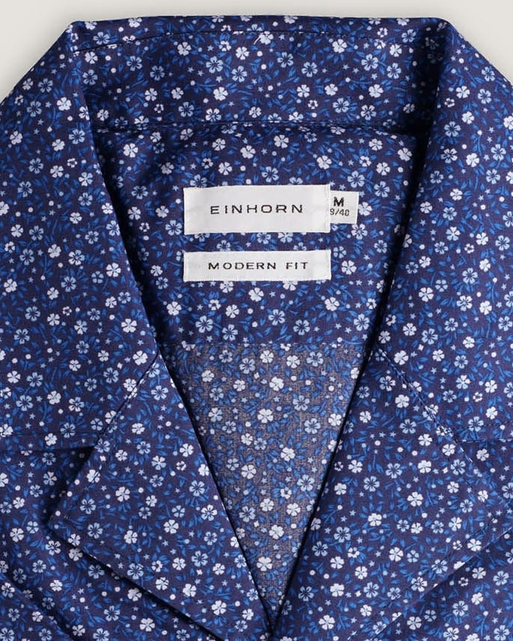 Resort-Hemd Gewaschen Print Blau/Beige, Detail Kragen