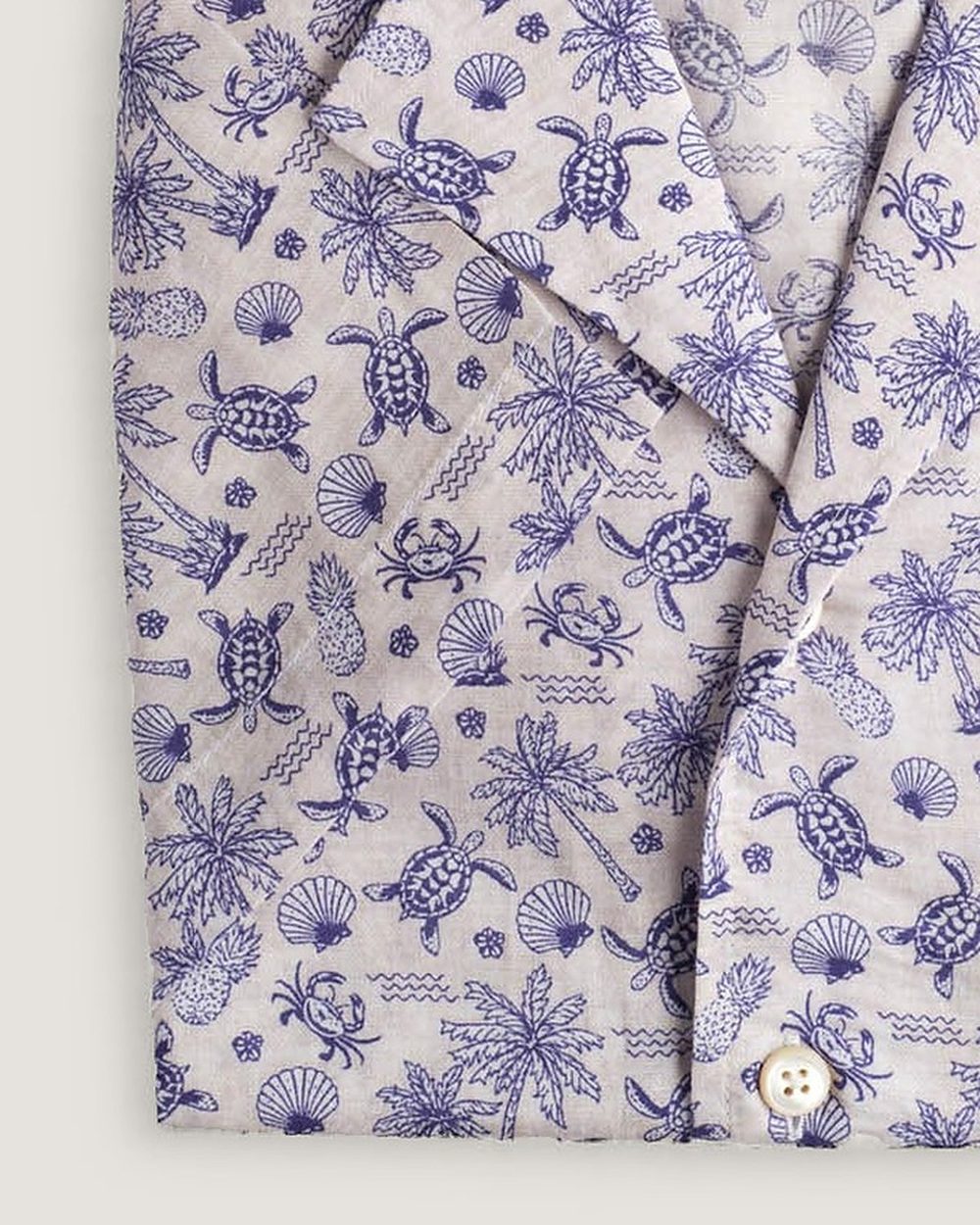 Resort-Hemd Gewaschen Print Grau/Blau, Detail Manschette und Stoff