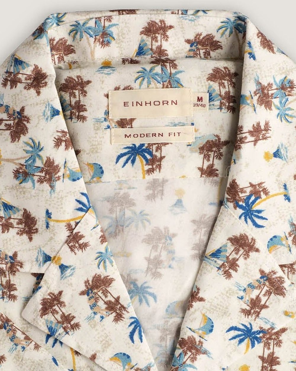 Resort-Hemd Gewaschen Palmenprint Grün/Weiss, Detail Kragen