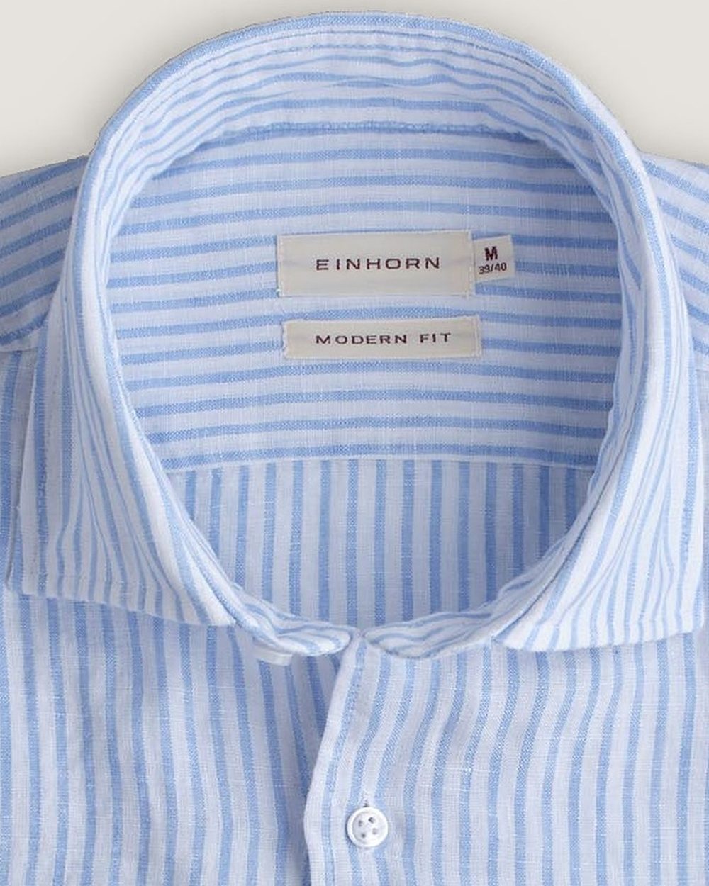 Leinenhemd Modern Fit Hellblau Gestreift, Detail Kragen