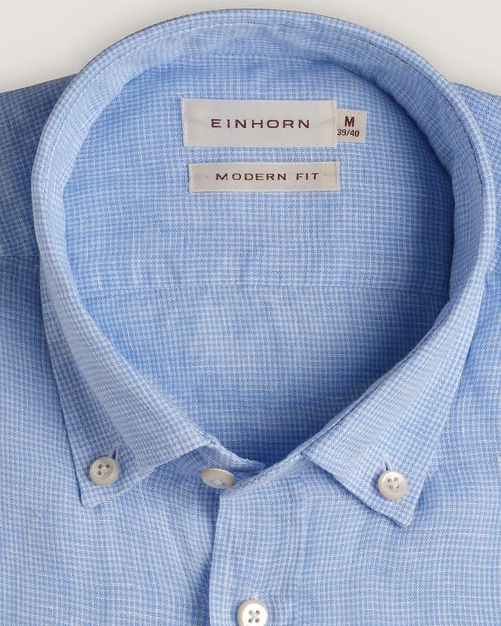 Leinenhemd Modern Fit Hellblau mit Brusttasche, Detail Kragen