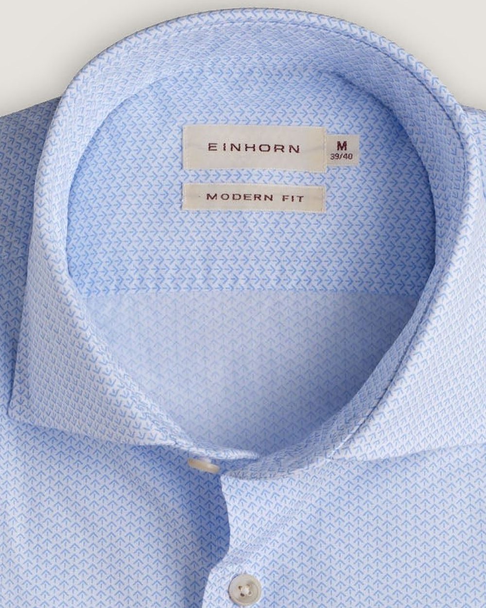 Hemd Modern Fit Gewaschen Mikroprint Hellblau, Detail Kragen