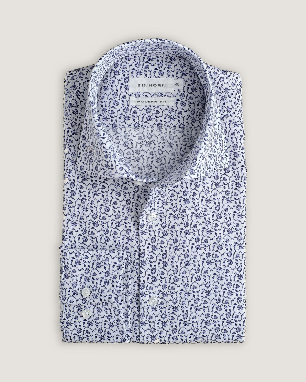 Hemd Modern Fit Non Iron Blumenprint Blau – Detailansicht