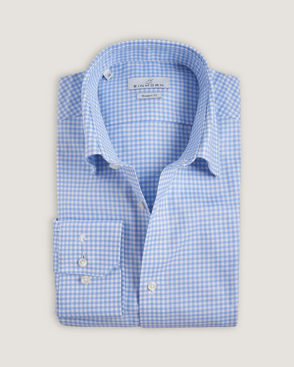 Hellblau kariertes Einhorn Hemd  Zeitgemäße Passform  Masstabelle  100% Cotton  Kragen Jamie Fit Modern  Article 340317102/1