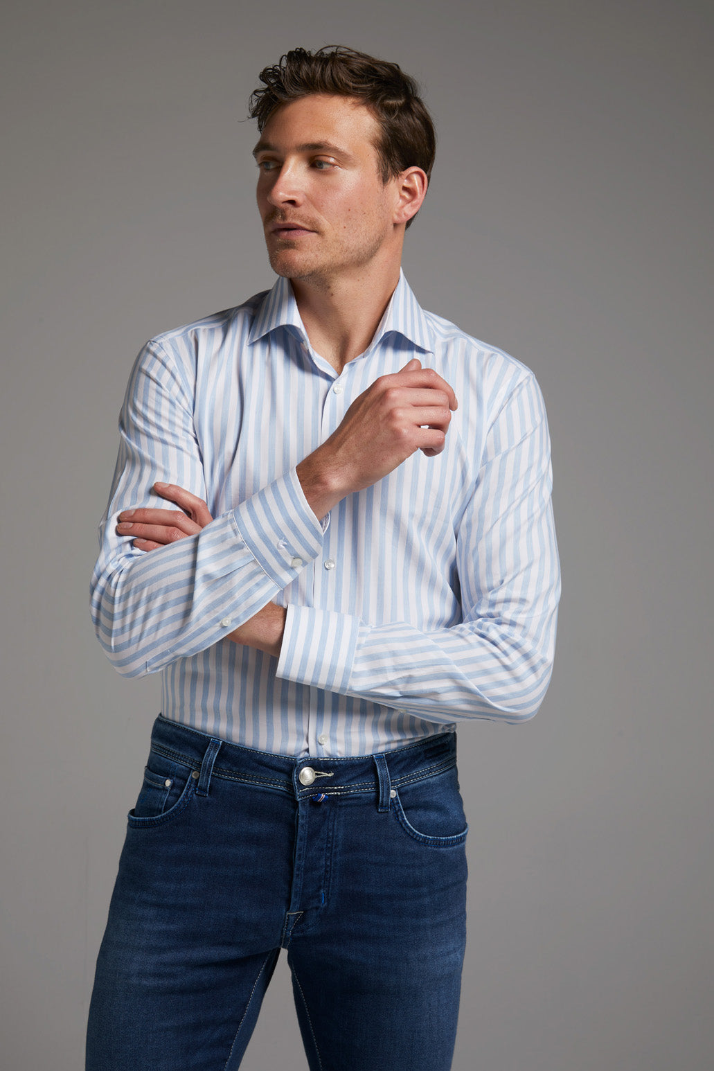 Casual Busines-Hemd Modern Fit Hellblau Gestreift